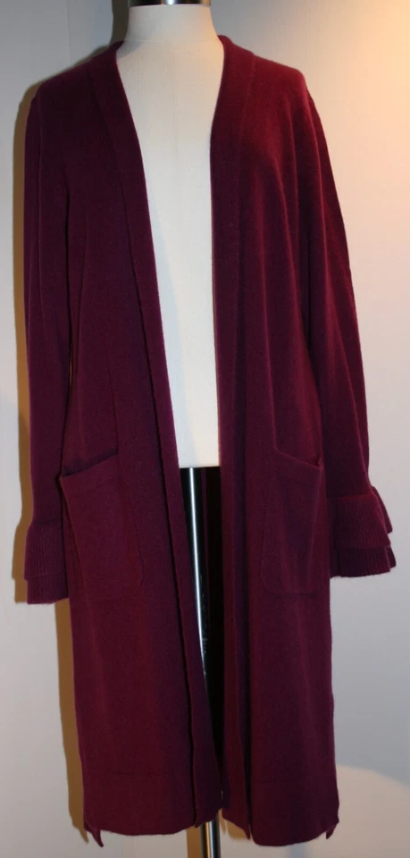 Cárdigan plumero Isaac Mizrahi 2 capas cachemir con volantes puño para mujer 1X Foto 3 de 4