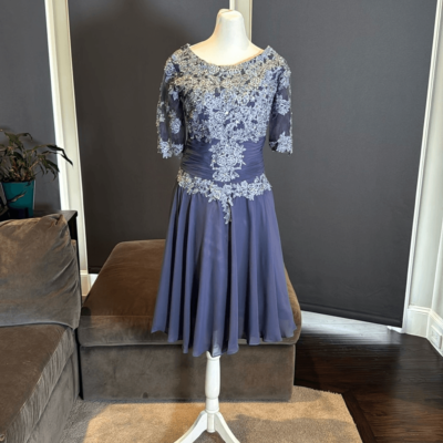Women's Short Blue Chiffon Prom Party Dress with Floral Detail Zip Back  Size S | eBay