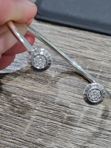 PANDORA Sterling silver 925 Signature Logo Pave Open Cuff Bangle 590528 Size 2 - Picture 14 of 14