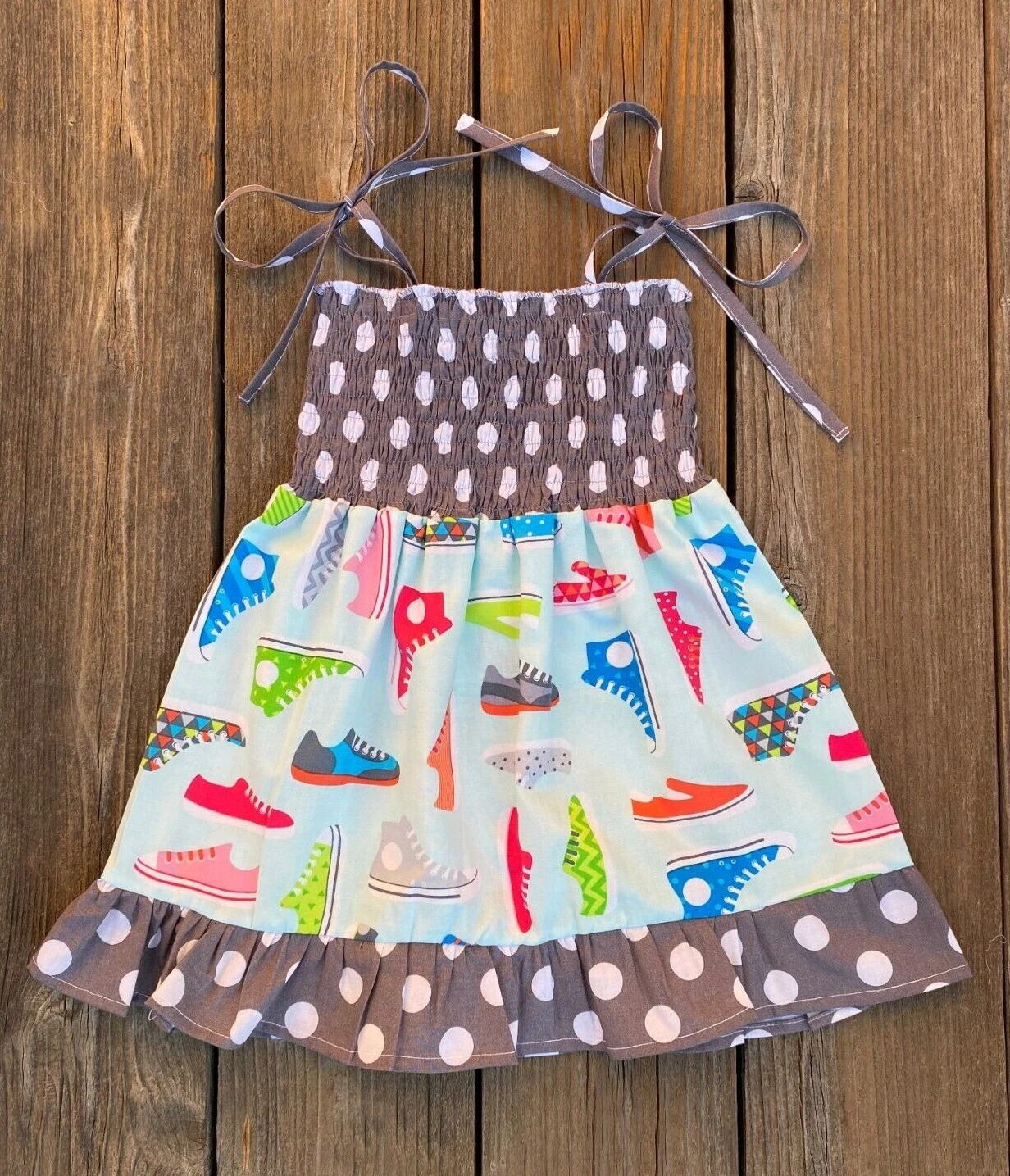 Tennis Shoe Print Smocked Summer Girl Dress