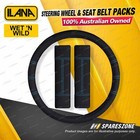 Ilana Neoprene Steering Wheel Covers & Seat Belt Protector Packs - Black/Blue