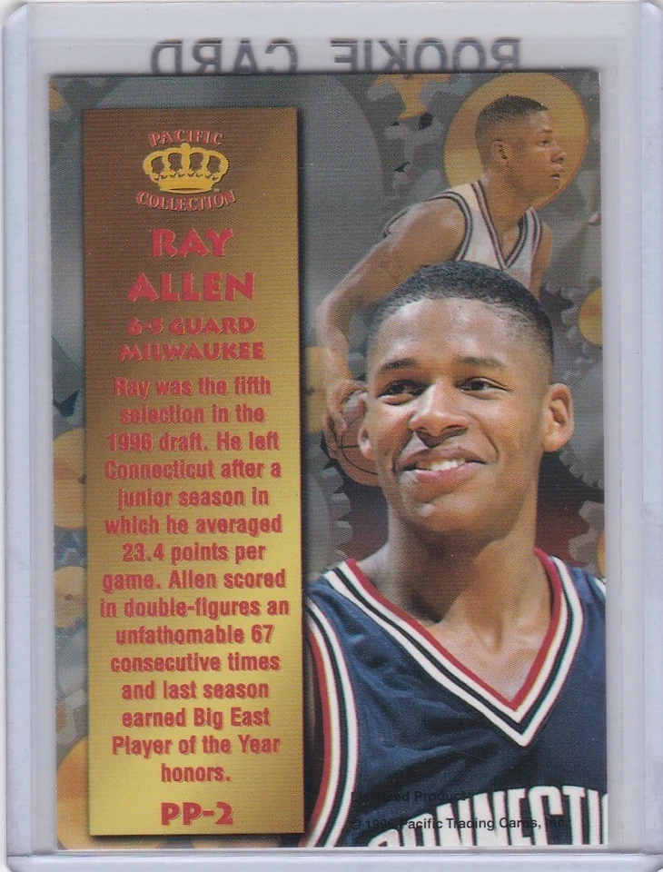 RAY ALLEN CARTÃO DE NOVATO 1996 Pacific Crown folha de ouro controle remoto basquete CELTICS HEAT - Imagem 2 de 2