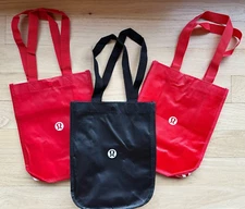 Lululemon Reusable Shopping Bag/Tote TWO Red ONE Black Snap Closure Small 9"x12"