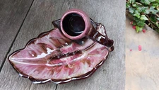 Leaf & Pipe Ashtray Brown Pink Vintage MCM Ceramic Japan  P2