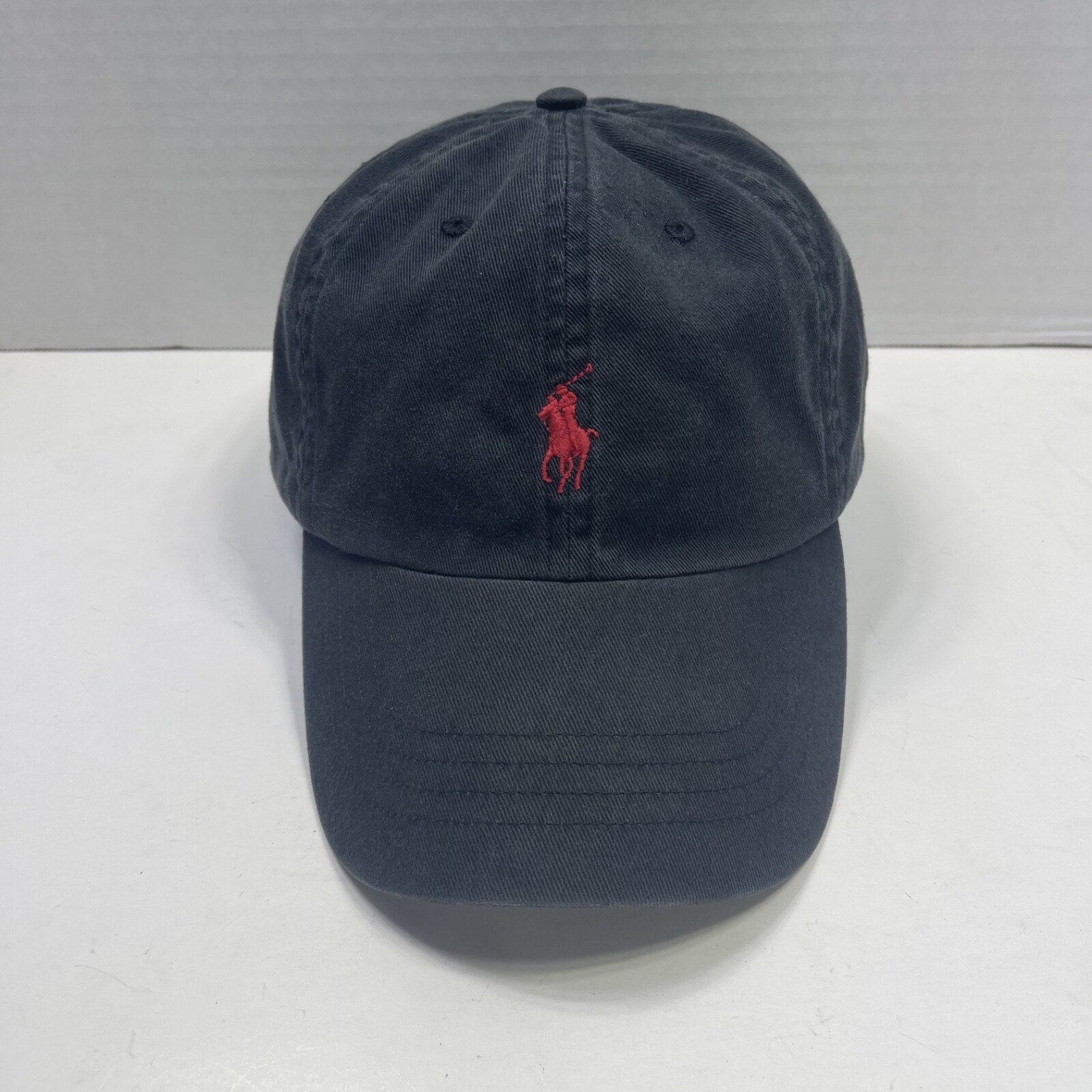 Cappello Polo Ralph Lauren Nero Rosso Pony Nero Sbiadito Chino Strapback Papà Golf Cotone