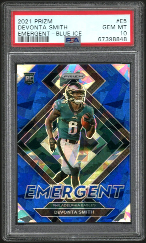 DeVonta Smith Blue Ice Prizm Emergent Rookie /99 PSA 10 2020 Panini Prizm Eagles