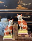 Glorious Rare Large 19C Russet White English Staffordshire Mantle Cat Pair 7.5” — photo 7