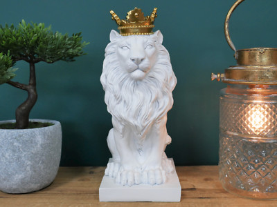 Lion Ornament Statue Large 29cm King Of The Jungle Resin White Finish