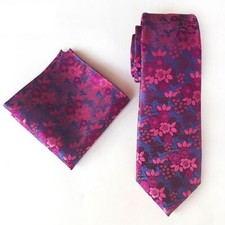 Purple Pocket Square Sets - Plain Floral Necktie Set Men Suit Fashion Accessory