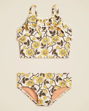 Crewcuts Girls Floral Ruffle 2 Piece Swimsuit, 2, Black/ White