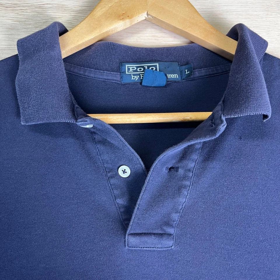 VTG Polo Ralph Lauren Short Sleeve Shirt L Blue Single Stitch USA Made Rib Trim - Image 3 of 4