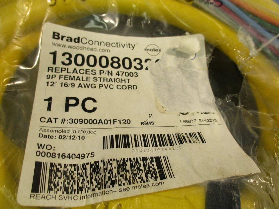 Brad Connectivity 1300080329 9P Female Straight 12' 16/9 AWG PVC Cordset - Image 2 of 3