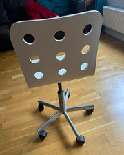 White Swivel Task Office Chair, Plastic Seat, Metal Frame, Wheels, Gas Lift