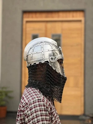 Wikinger-Kettenhemdhelm, 18-Gauge-Stahl, tragbarer SCA-LARP-Helm - Bild 1 von 4