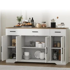 Buffet Cabinet with 4 Doors, Modern Farmhouse 55" Large Sideboard Table Stora...