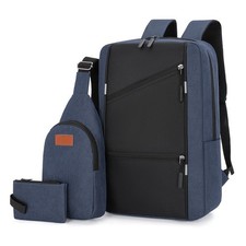Blue Business Laptop Waterproof Backpack Set Travel College School Bag