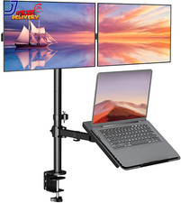 Dual Monitor & Laptop Stand Extra Tall Desk Mount for 2 Screens Black