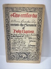 Certificado del Santo Bautismo 1923 documento religioso escrito a mano católico efímero