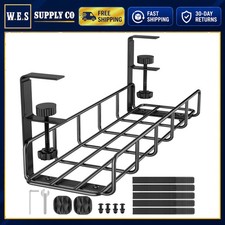 Under Desk Cable Management Tray Steel No Drill Black 15.7x4.7x6.3 inches