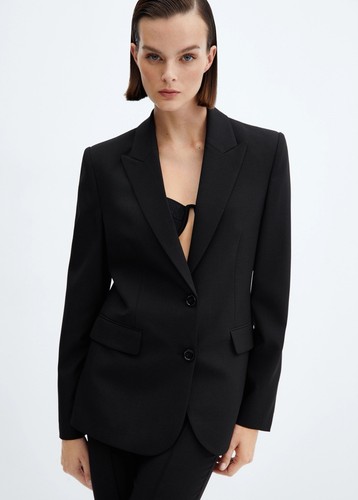 NEW MNG By Mango Women Medium Nantes Black Blazer Jacket Business J16v - Picture 13 of 14