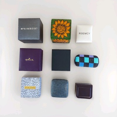 Jewelry Gift Box Presentation Lot 9 Vtg - Now Wood Satin Leatherette Checkered 