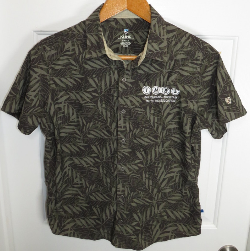Kuhl Outrage Button Up Shirt Sz Small Shaded Leaf Performance IMBA Mountain Bike
