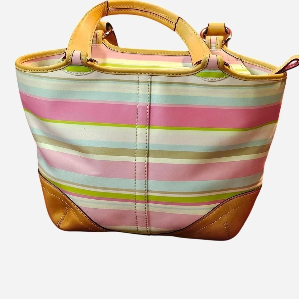 BOLSO DE MANO PEQUEÑO COACH HAMPTON MULTICOLOR A RAYAS CUERO VACHETTA #1888 GUC Foto 2 de 4