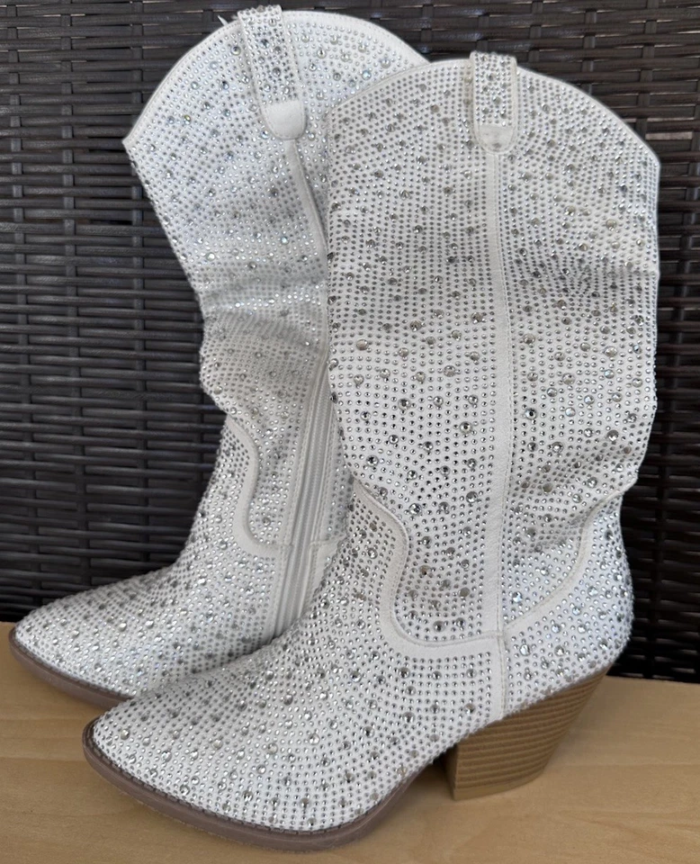 Country Country Brillo Blanco Estrás Brillo Disco Vaquera Western Foto 3 de 4