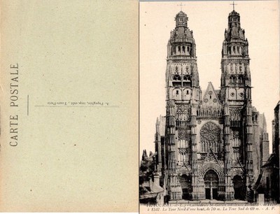 Vintage Tours Cathedral Postcard France Unused Divided Back Black Gothic
