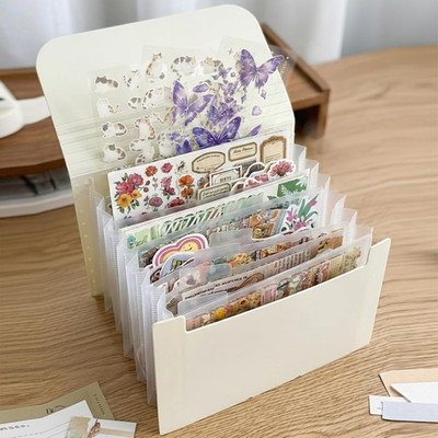 Sticker Storage Organizer with 7 Expandable Pockets, A6 Multi-Layer Desktop Stic
