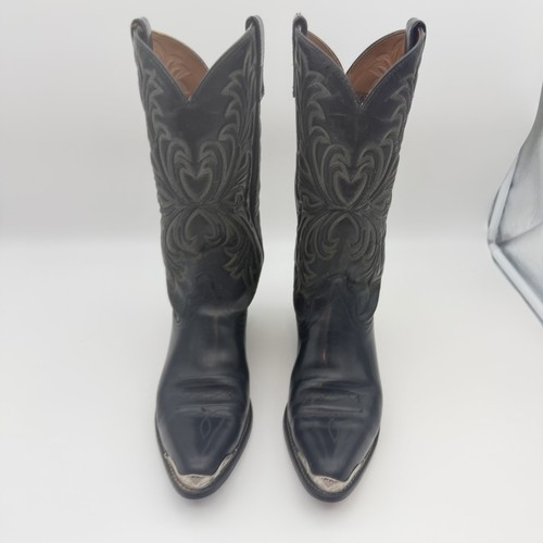 Texas Boot Company Black Cowboy Boots With Silver Trim Size 10.5 - There Is Wear