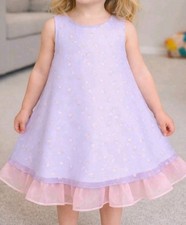 Vintage 80s Baby Togs Girls Dress Pink Lavender Petite Flowers 3-4T Chiffon Like