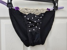 Vintage Girly Second Skin Satin Cute Heart String Bikini Panties. Size Large.