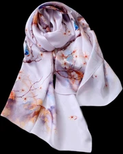 100% Silk Scarf Women neckerchief long Shawl Wrap floral blue yellow white MY225