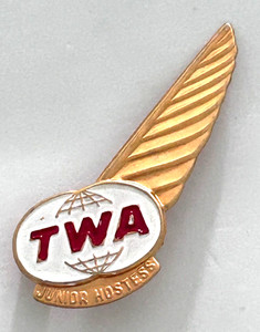 Vintage TWA Junior Hostess Wing Pin Gold Tone Enamel Aviation 60's Tin ?