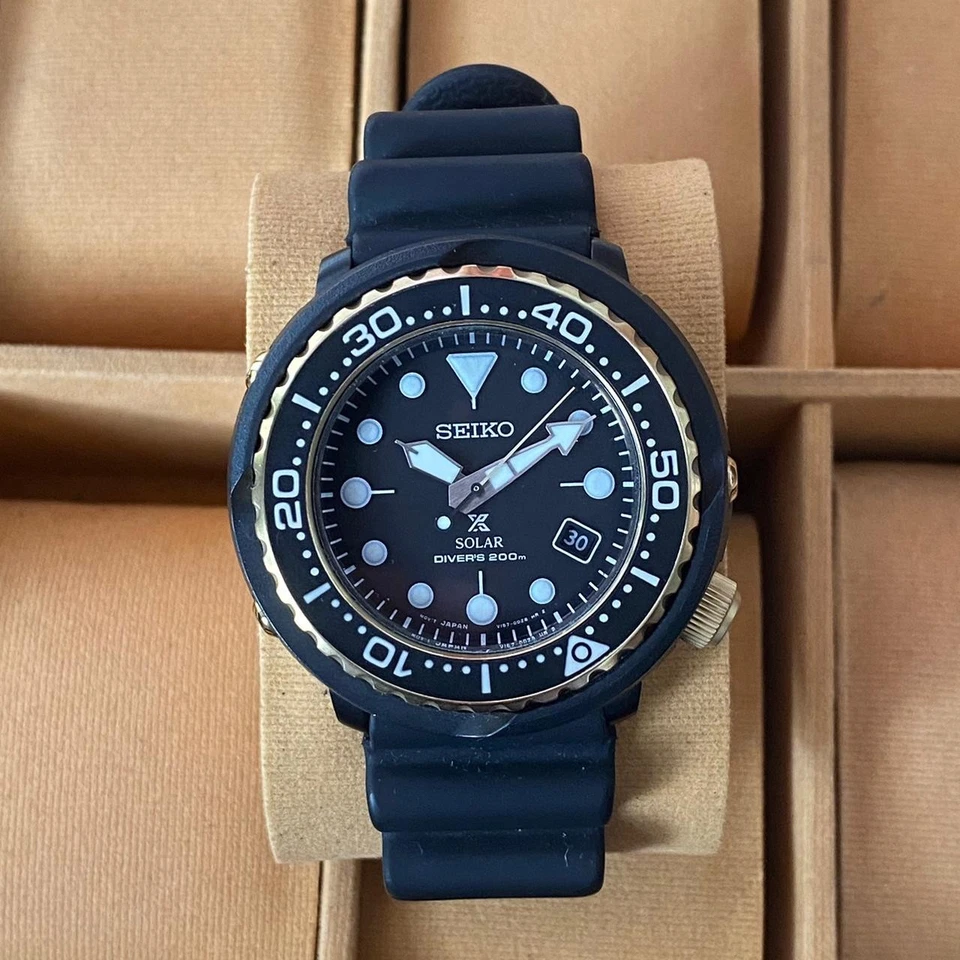 Rare SEIKO SNE498 Golden Tuna Solar Diver Black Dial Date Watch Men Vintage - Image 3 of 4