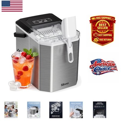 Fast Ice Production in Compact Design - Stainless Steel Ice Maker with Scoop