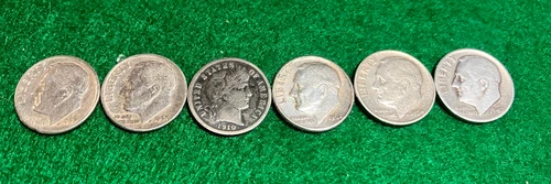 Dimes Five Roosevelt, One 1910,  1959 57  62D 54D 47 Good Cond 90% Silver