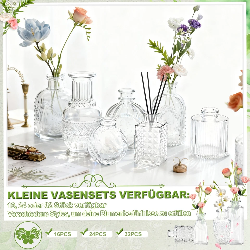 Glasflaschen Vasenset 32 Stück Mini Vasen Set Blumenvase Tischdeko Vase für Deko - Bild 3 von 4