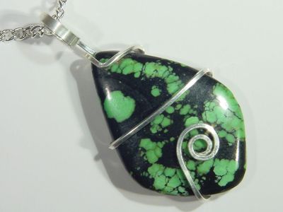 BUTW Forged Sterling Silver Wrap 4.1g Chinese Turquoise Freeform Pendant 4722D