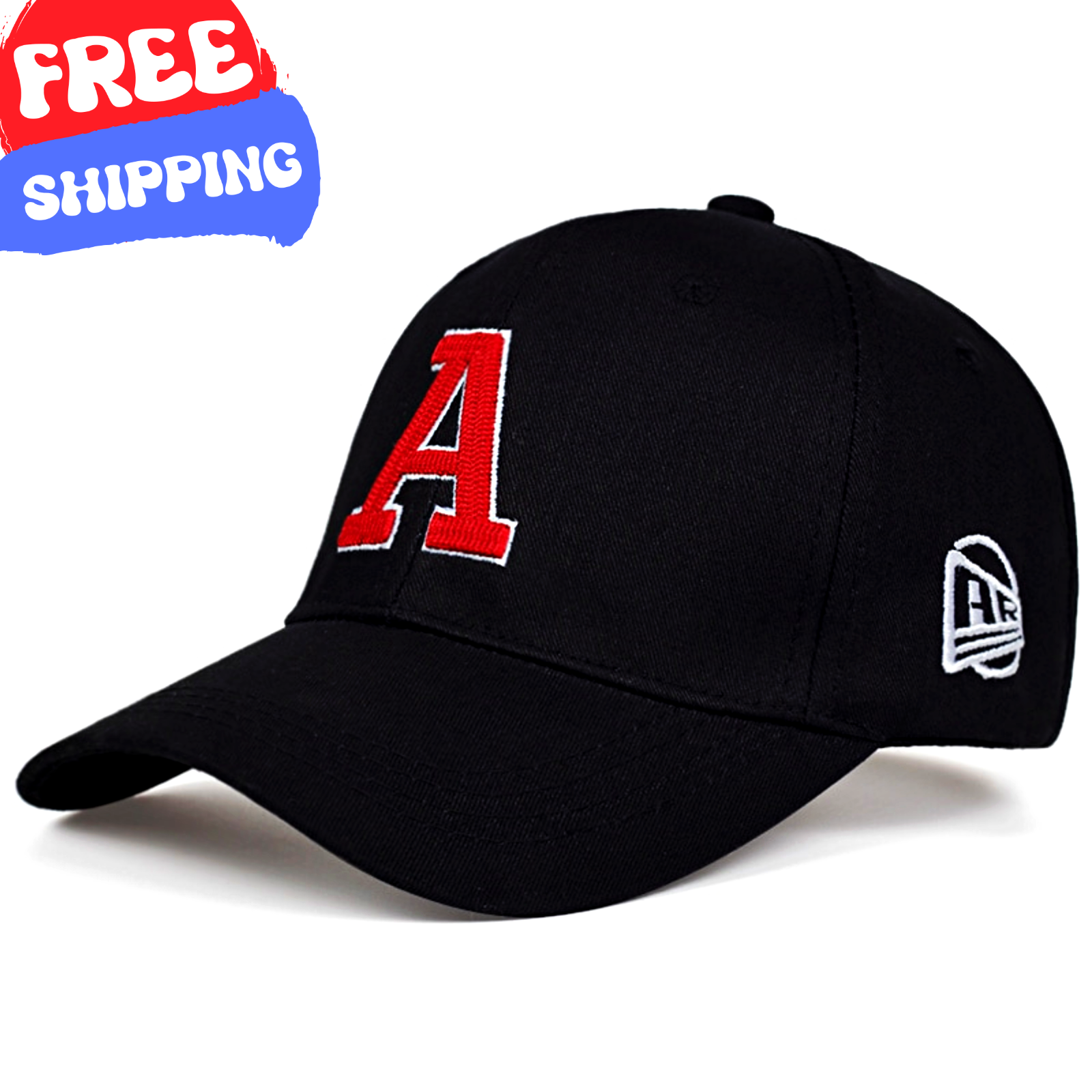 BASEBALL CAP Casual Fashion Outdoor Sun Hat Unisex Men Women Red Letter A Black