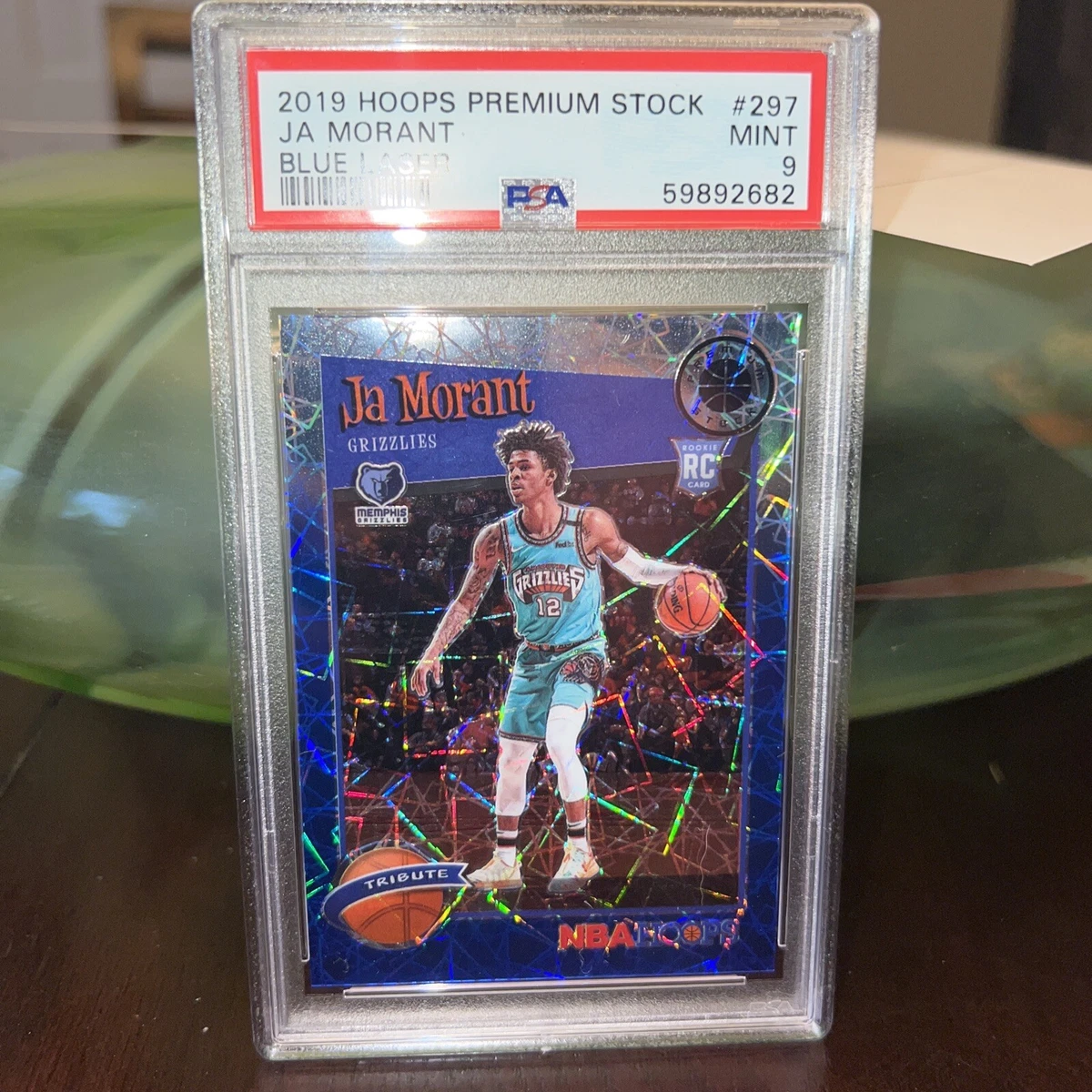 2019-20 Panini Hoops Premium Stock JA MORANT RC Blue Lazer /99 PSA 