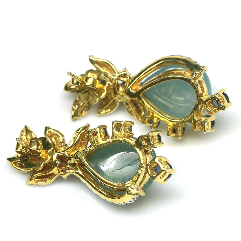 Gemstone 12 x 17 mm. Aqua Blue Aquamarine, Sapphire & Zircon Earrings 925 Silver - Image 3 of 4