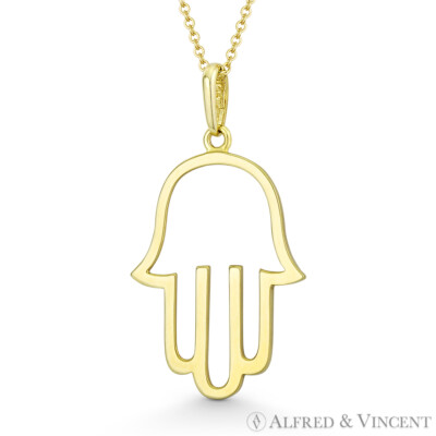 Hamsa Hand von Fatima böser Blick Kabbala Amulett 14k Gelbgold Glück Charm Anhänger