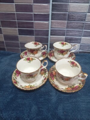 Vintage Royal Albert China Old Country Roses 1962 Tea Cup & Saucer Set of 4