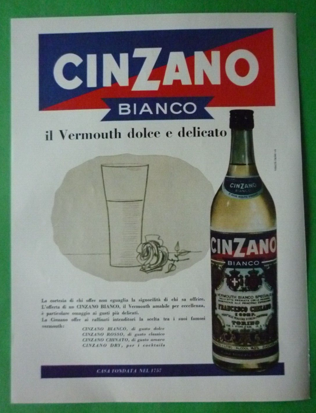 Vintage 1959 Cinzano Bianco Vermouth Original Ad Page
