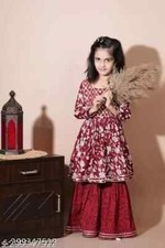 Indian Traditional Kids Kurti Sarara Printed with Dupatta set for Girls
