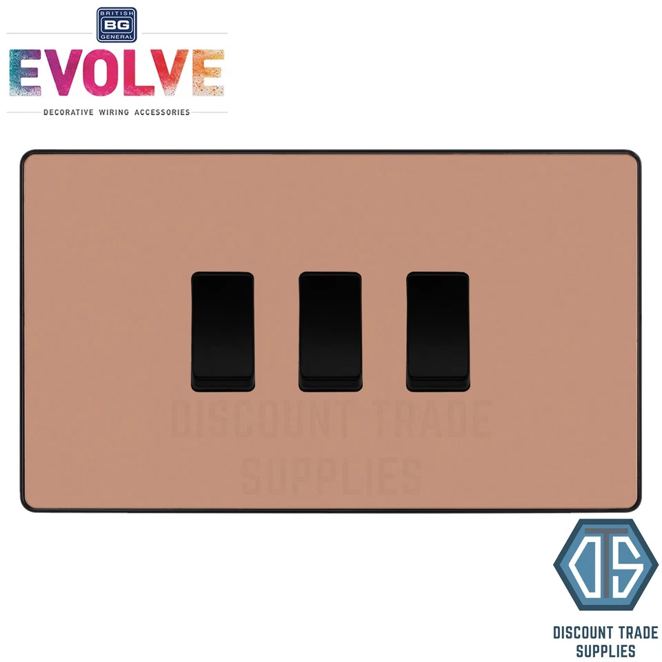 BG Evolve poliertes Kupfer 3 Gang kundenspezifischer Gitter Lichtschalter Doppelformat