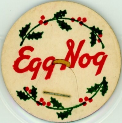 Milk Bottle Cap - Holly & Red Berries - EGG NOG - 1 5/8'' dia. - generic holiday