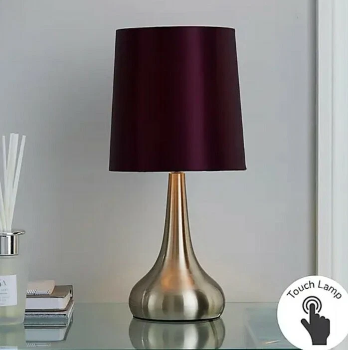 Satin Purple Shade Chrome Metal TOUCH LAMP Bed SIDE Table LIGHT Deco Home Dimmer